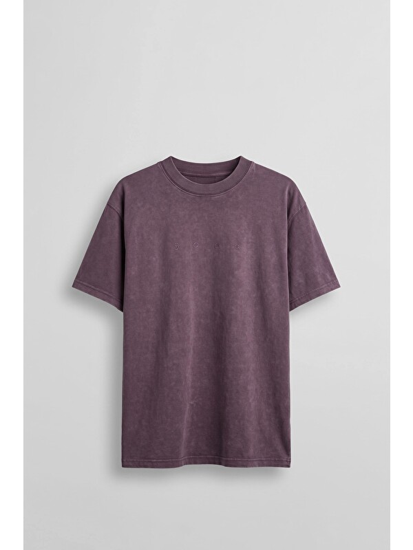 Abluka Online Erkek Vintage Yıkamalı Oversize Pamuklu T-Shirt Bordo