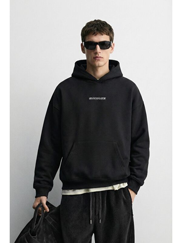 Abluka Online Unisex Oversize Savage Baskılı Premium Kapüşonlu Erkek Hoodie Siyah