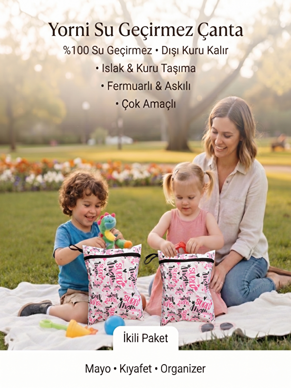 Yorni 2 ADET 37x30cm Super MOM Sıvı Geçirmeyen Çok Amaçlı Islak Mayo Havlu, Kirli Kıyafet Çantası, Torbası