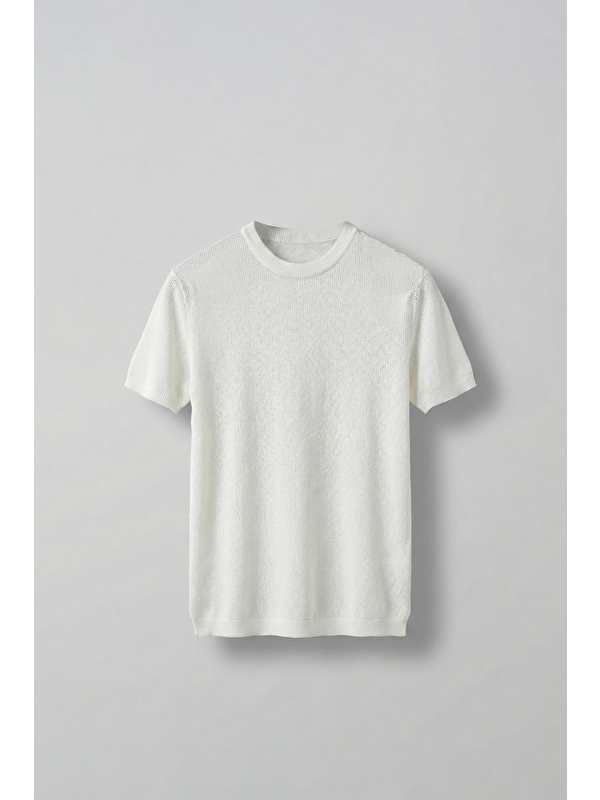 Abluka Online Erkek Regular Fit Bisiklet Yaka Esnek Triko T-Shirt Ekru