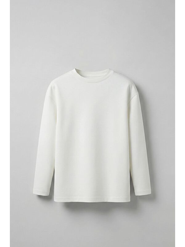 Abluka Online Erkek Oversize Basic Uzun Kollu Sweatshirt Ekru