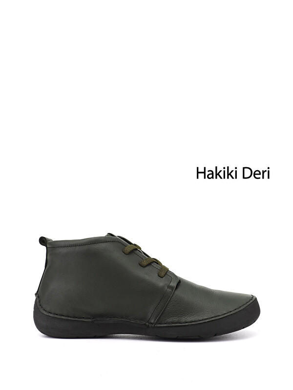 GÖNDERİ(R) Kadın KOYU HAKİ Bağcıklı Hakiki Deri Comfort Bot