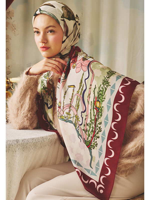 Fresh Scarfs Starlight Harmony Desen Floş Viskon Eşarp Sweet Cherry