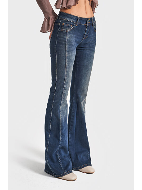 It's Basic Kadın Jean Rengi 2w5-8 Mid Rise Flare Fit Süper Esnek Kumaş İspanyol Paça Denim Jean