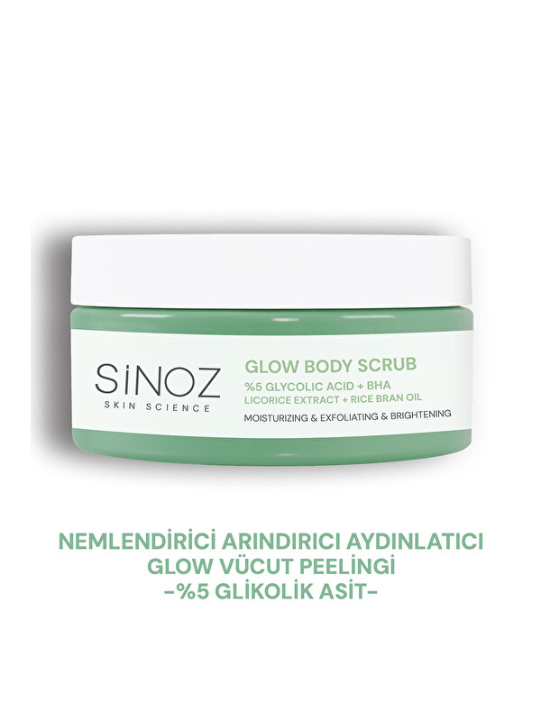 Sinoz Nemlendirici, Arındırıcı ve Aydınlatıcı Glow Vücut Peelingi %5 Glikolik Asit 200 gr