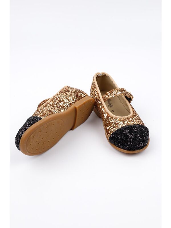Altın Pullu Tokalı Kız Çocuk Ayakkabı - Görsel 3
