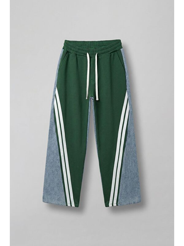 Abluka Online Baggy Fit Şerit Detaylı Duo Jean Yeşil