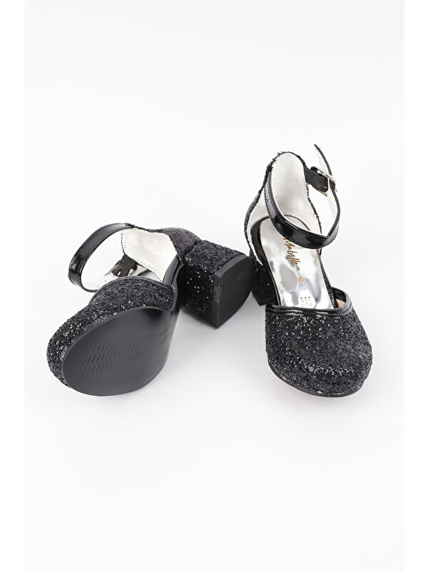 Siyah Simli Topuklu Kız Çocuk Ayakkabı - Görsel 3