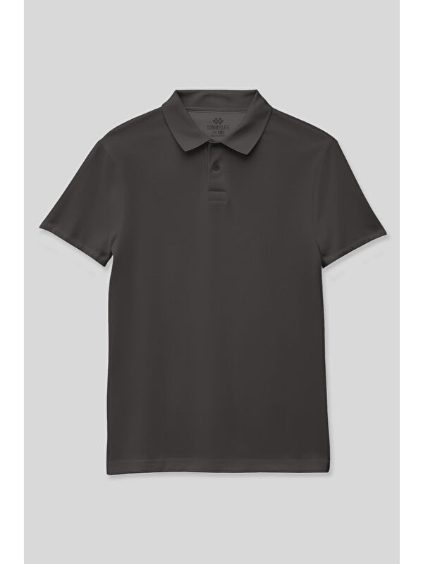 Tommylife Koyu Gri Polo Yaka Standart Fit Basic Unisex T-Shirt - 11330