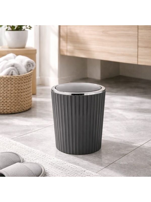 Primanova Nely Krom Kaplama Banyo Çöp Kovası - Gri - 6 lt