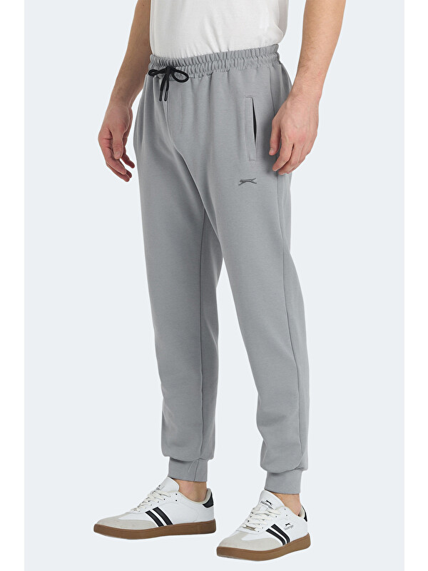 SLAZENGER KIWI IN Erkek Fermuar Cepli Dar Paça Gri Jogger Eşofman Altı