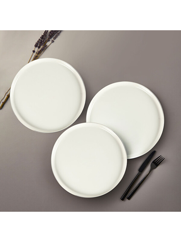 GÜRAL PORSELEN Bılbao 3 Parça 27 cm Servis Tabağı Gümüş Fıle