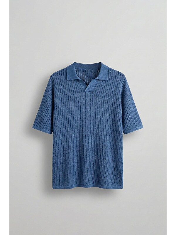 Abluka Online Erkek Polo Yaka Regular Fit Triko Tişört Koyu Mavi