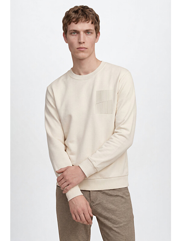 Altınyıldız Classics Erkek Taş Pamuklu Standart Fit Normal Kesim Bisiklet Yaka Sweatshirt