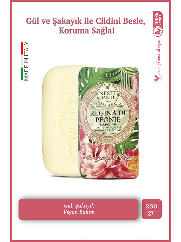 Nesti Dante With Love And Care Regina Di Peonie Katı Sabun 250 gr | Gül ve Şakayık | Antioksidan | Banyo Sabunu