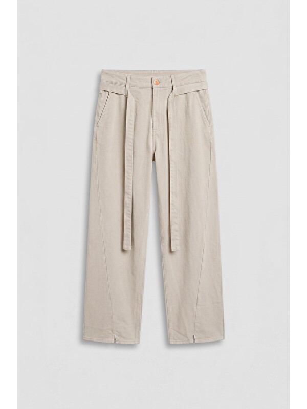 Abluka Online Erkek Baggy Fit Yüksek Bel Kemerli Gabardin Pantolon Taş Rengi