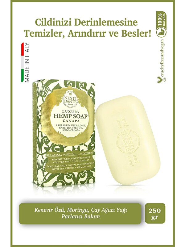 Nesti Dante Luxury Hemp Canapa Katı Sabun 250 gr | Kenevir Özü | Antioksidan ve Detoks | Banyo Sabunu