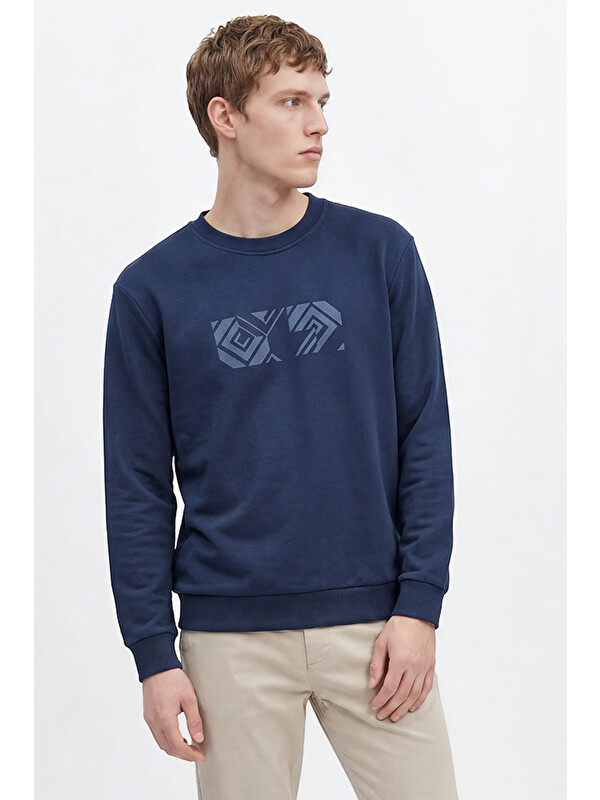Altınyıldız Classics Erkek Lacivert Pamuklu Standart Fit Normal Kesim Bisiklet Yaka Sweatshirt