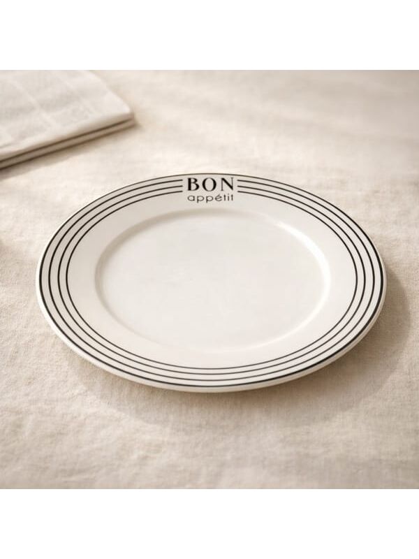 Evidea Kitchen Elegant Curves Porselen Servis Tabağı - Siyah / Beyaz - 25 cm
