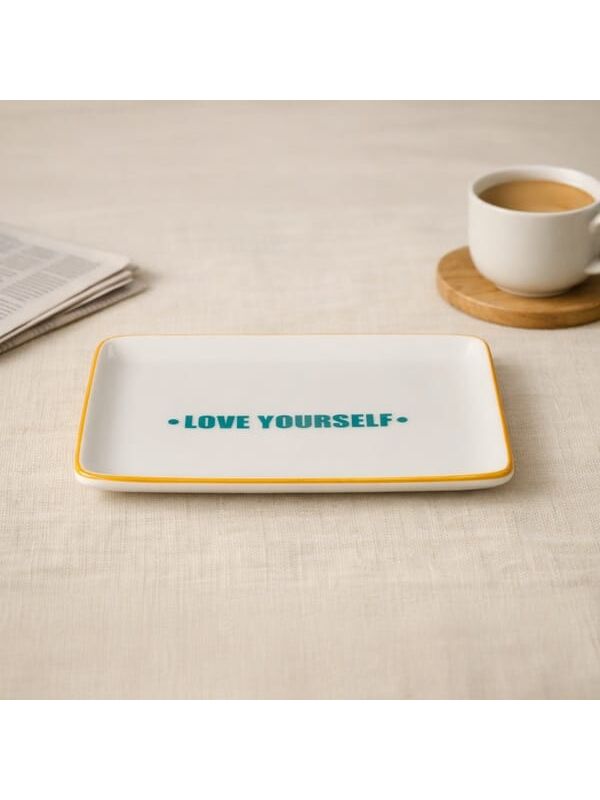 Evidea Kitchen Love Yourself Servis Tabağı - Yeşil / Sarı - 13x18 cm