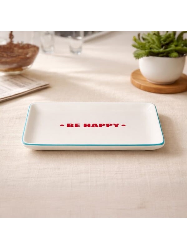 Evidea Kitchen Be Happy Servis Tabağı - Kırmızı / Pembe - 13x18 cm