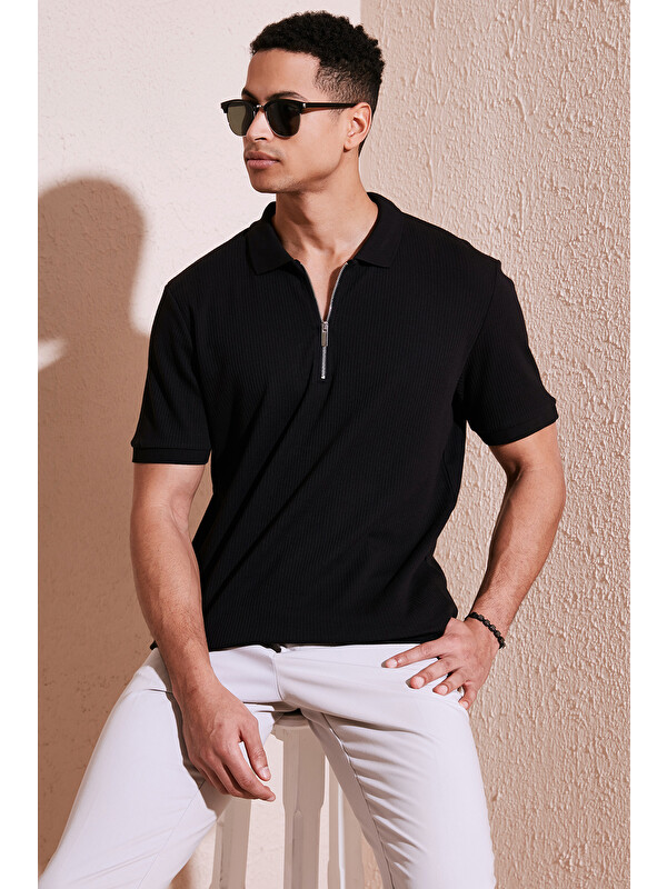Buratti Pamuklu Regular Fit Fermuarlı Erkek Polo Yaka T Shirt 5902738