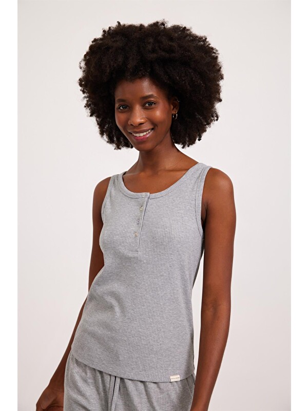 Katia And Bony Kadın Loungewear Düğmeli Atlet Gri-Melanj