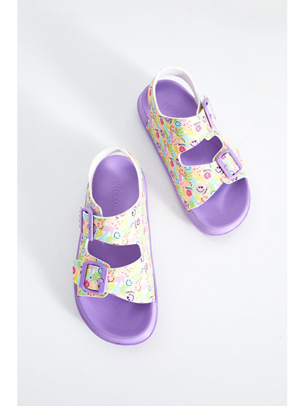 Miyu II Baskılı Kız Okul Öncesi Lila Sandalet - Görsel 4