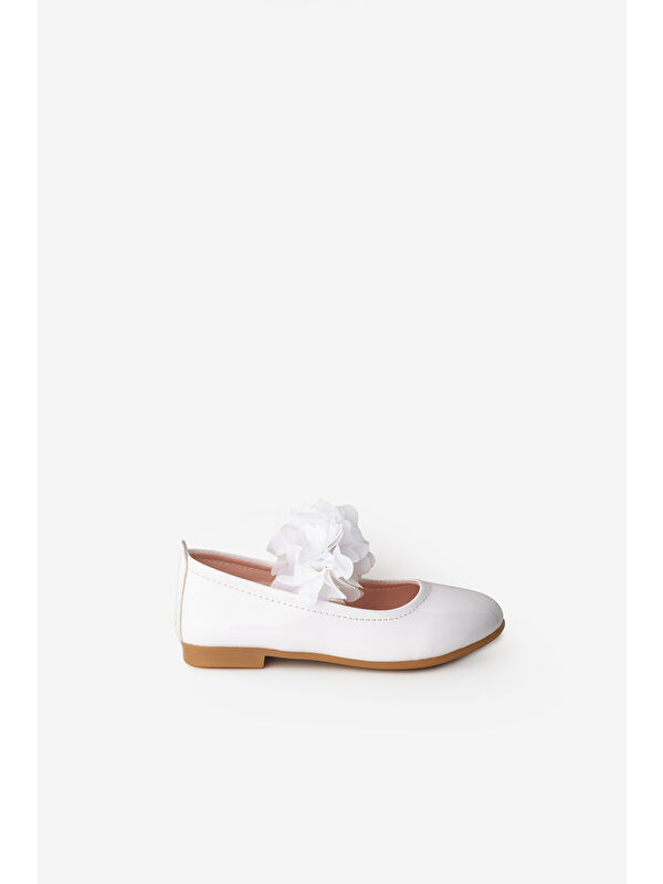 Beyaz Tül Çiçekli Kız Çocuk Ayakkabı - Görsel 3