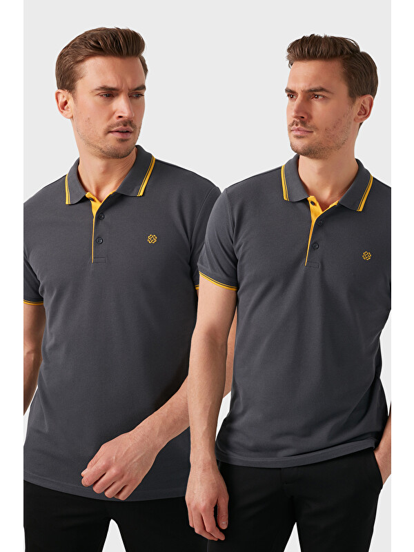 Buratti Pamuklu Slim Fit Düğmeli 2'li Paket Polo Yaka T Shirt 5902118S2