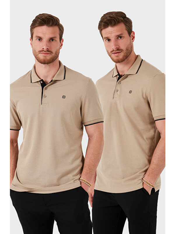 Buratti Pamuklu Slim Fit Düğmeli 2'li Paket Polo Yaka T Shirt 5902118S2