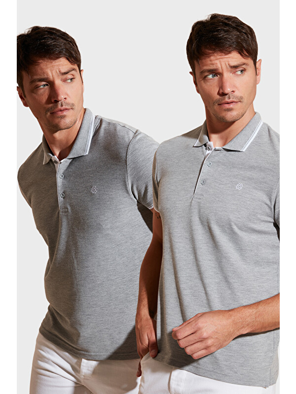 Buratti Pamuklu Slim Fit Düğmeli 2'li Paket Polo Yaka T Shirt 5902118S2