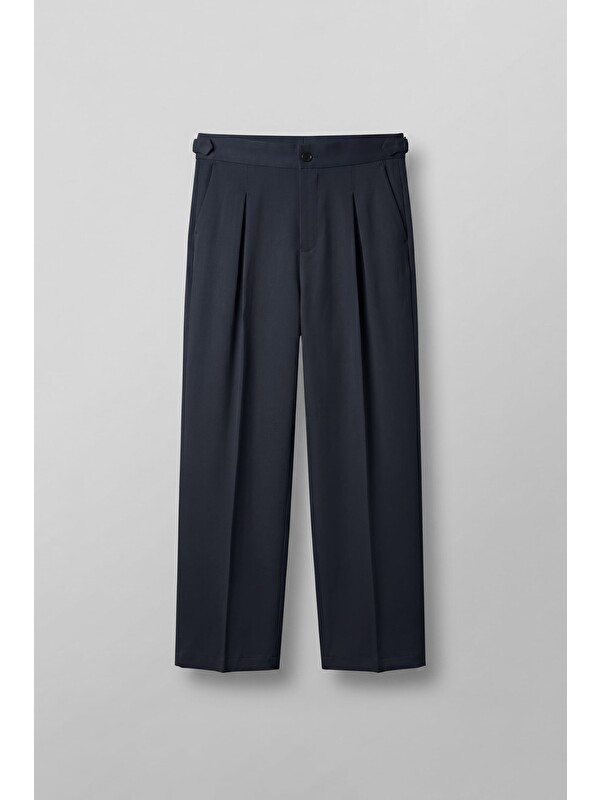 Abluka Online Erkek Süper Baggy Pileli Geniş Paça Gabardin Pantolon Lacivert