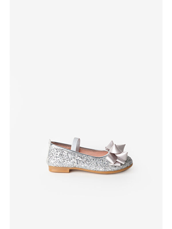 Gümüş Fiyonklu Simli Kız Çocuk Ayakkabı - Görsel 4