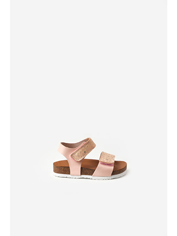 Pembe Bilekte Şeritli Kız Çocuk Deri Sandalet - Görsel 3