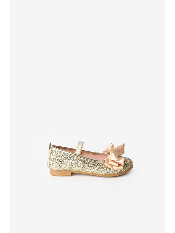 Altın Fiyonklu Simli Kız Çocuk Ayakkabı - Görsel 3