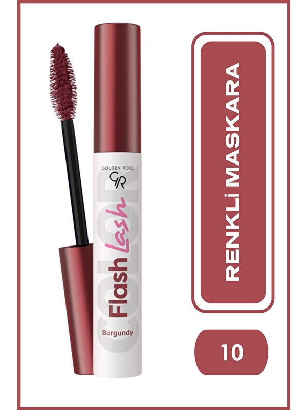 GOLDEN ROSE Suya Dayanıklı Förmüllü, Hacim Veren Flash Lash Renkli Maskara - 10 Burgundy