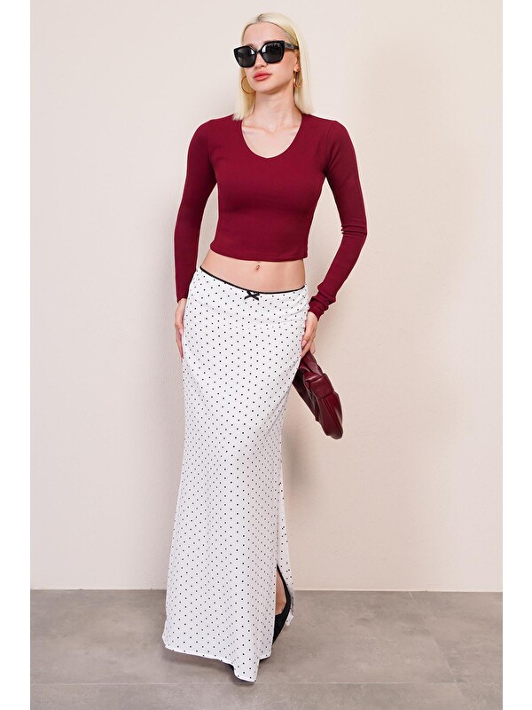 Madmext Bordo V Yaka Uzun Kollu Kaşkorse Body Mg2192