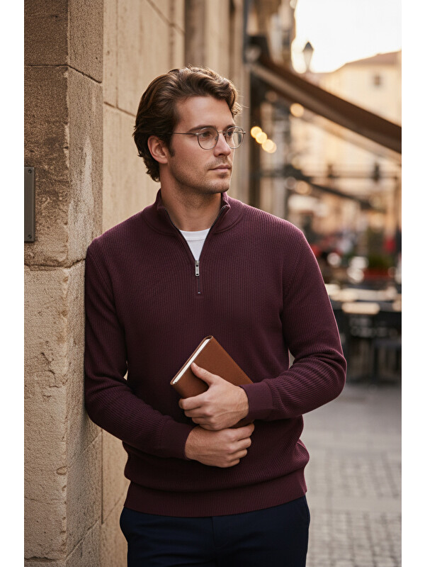Buratti Pamuklu Regular Fit Yarım Fermuarlı Dik Yaka Erkek Sweat 5905716
