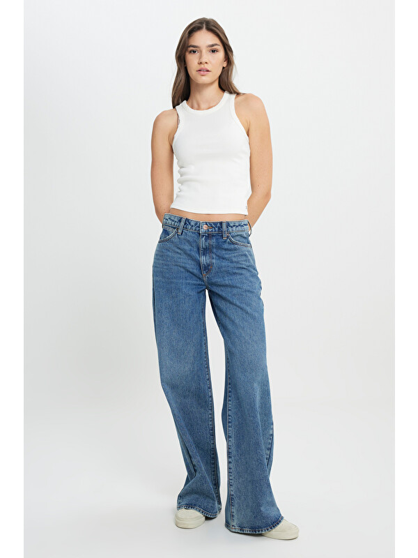 Wrangler Wide Leg Yüksek Bel Geniş Paça %100 Pamuk Mavi Jean Denim Pantolon