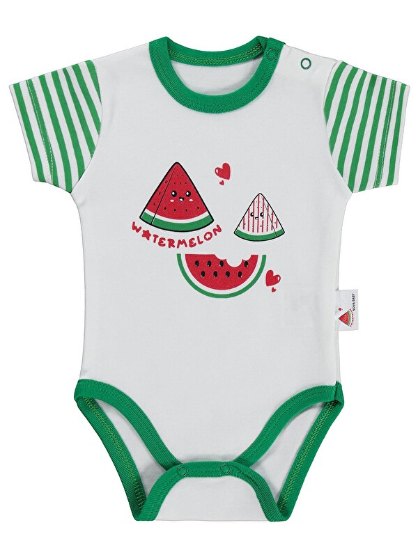Nova Baby Karpuz Kokulu Kısa Kol 1-9 Ay Çıtçıtlı Badi - Ekru