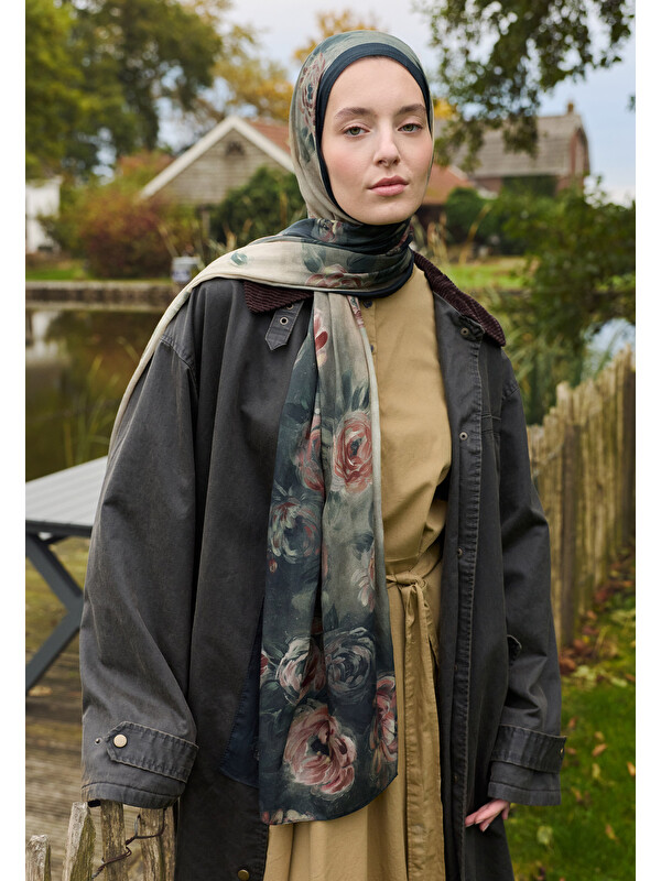 Fresh Scarfs Marielle Desenli Pamuk Viskon Şal Koyu Yeşil