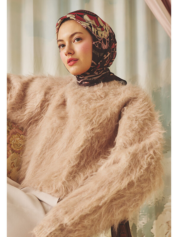 Fresh Scarfs Dreamy Skies Desen Floş Viskon Eşarp Burgundy