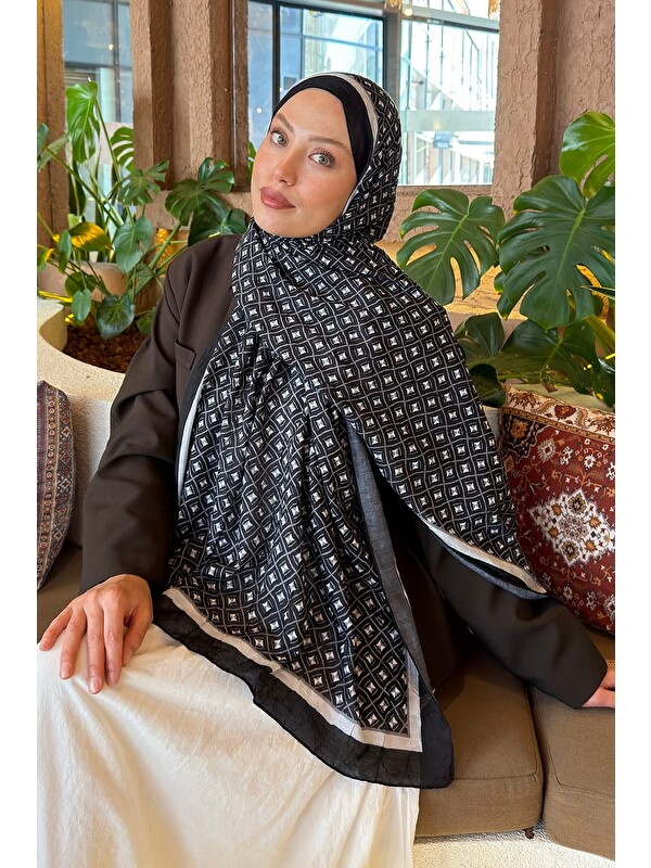 Lamelif Etnik Desen Bambu Şal Siyah