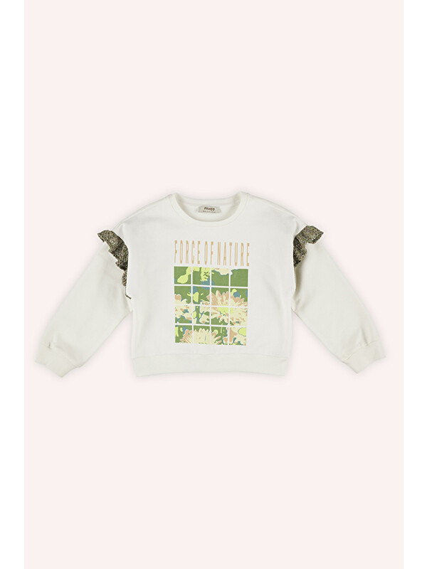 Panço Kız Çocuk Baskılı Beyaz Sweatshirt