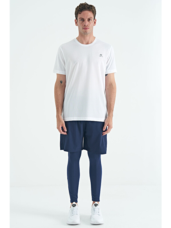 Tommylife İndigo Arka Bilek Baskı Detaylı Yüksek Bel Slim Fit Aktif Spor Erkek Tayt - 84988