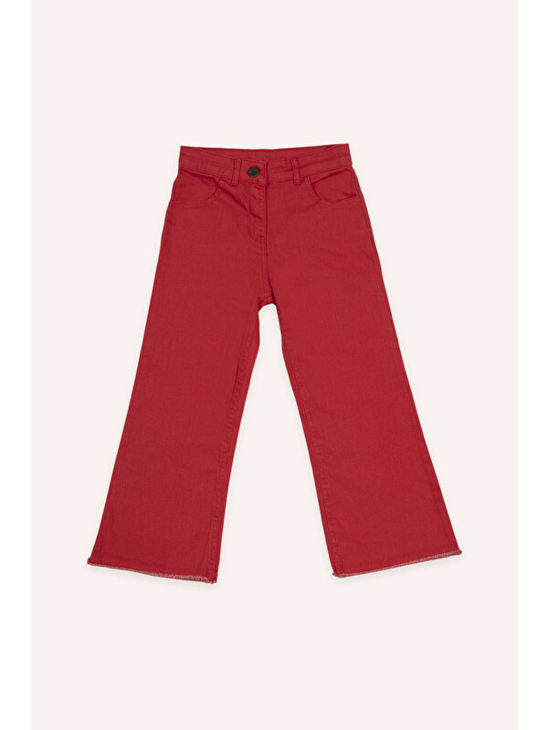 Panço Kız Çocuk Cepli Kırmızı Jean Pantolon