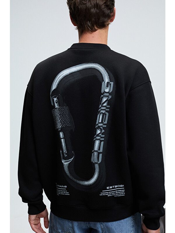 GRIMELANGE ALDEN Erkek Yuvarlak Yaka Göğsü Ve Sırtı Baskılı Relaxed Fit SİYAH Sweatshirt