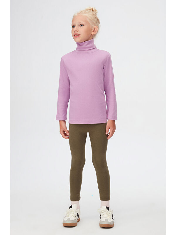 Lovetti Lila Basic Kışlık Tam Balıkçı Yaka Uzun Kollu Kız Çocuk Tişört