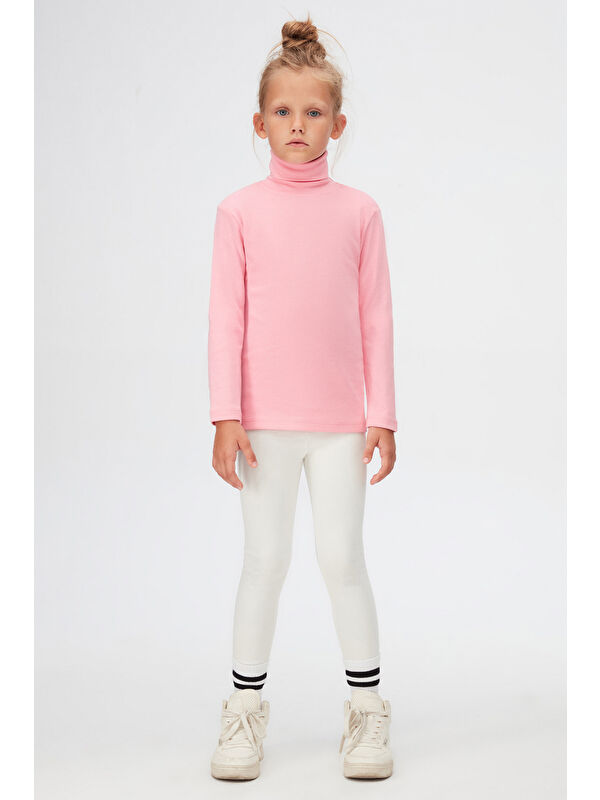 Lovetti Pembe Basic Kışlık Tam Balıkçı Yaka Uzun Kollu Kız Çocuk Tişört